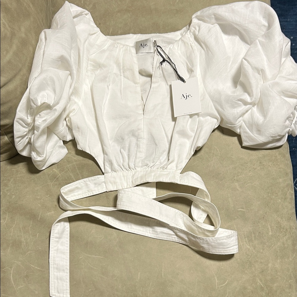 Aje White Puff-Sleeve Wrap Tie Top